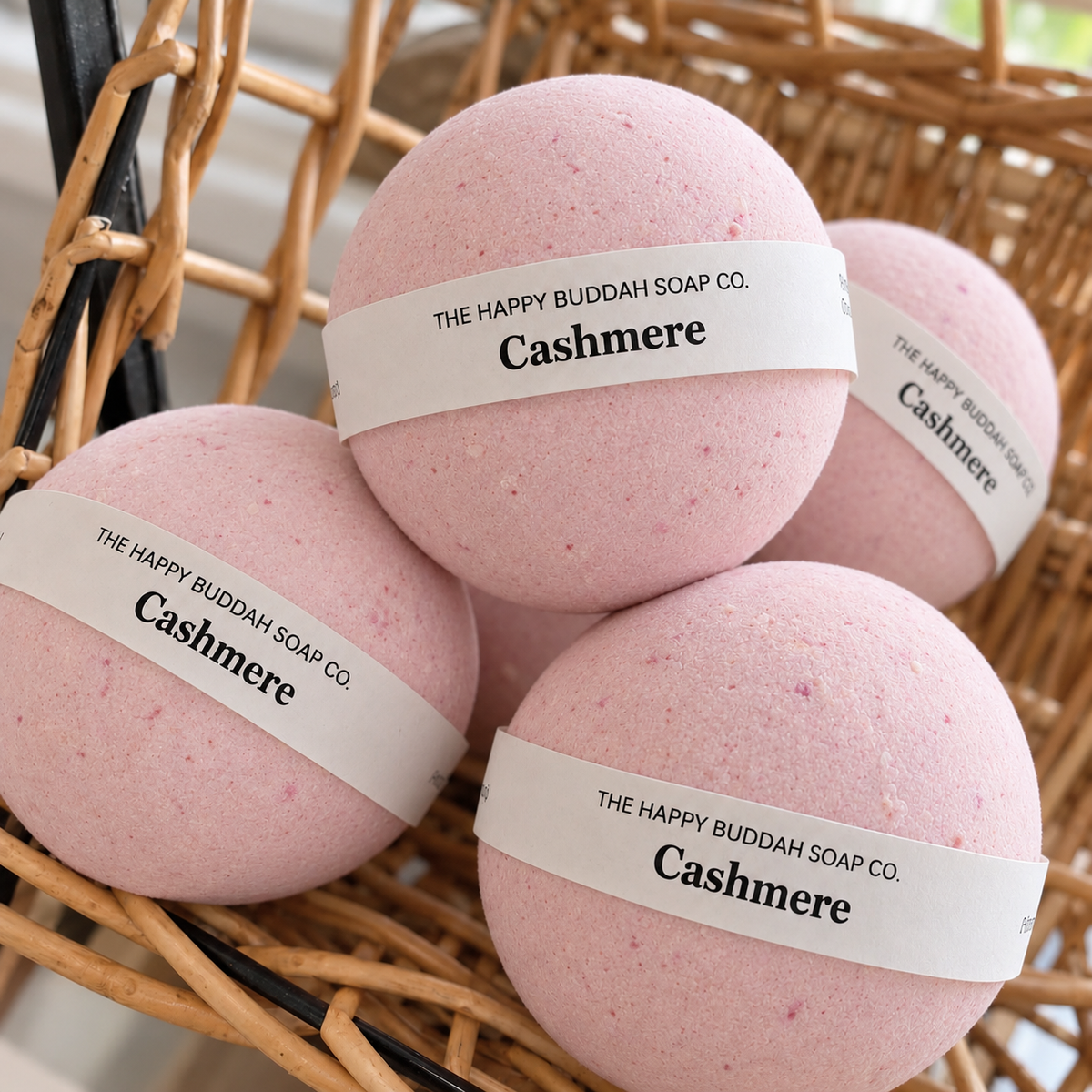 Cashmere bath bombs in soft natural daylight