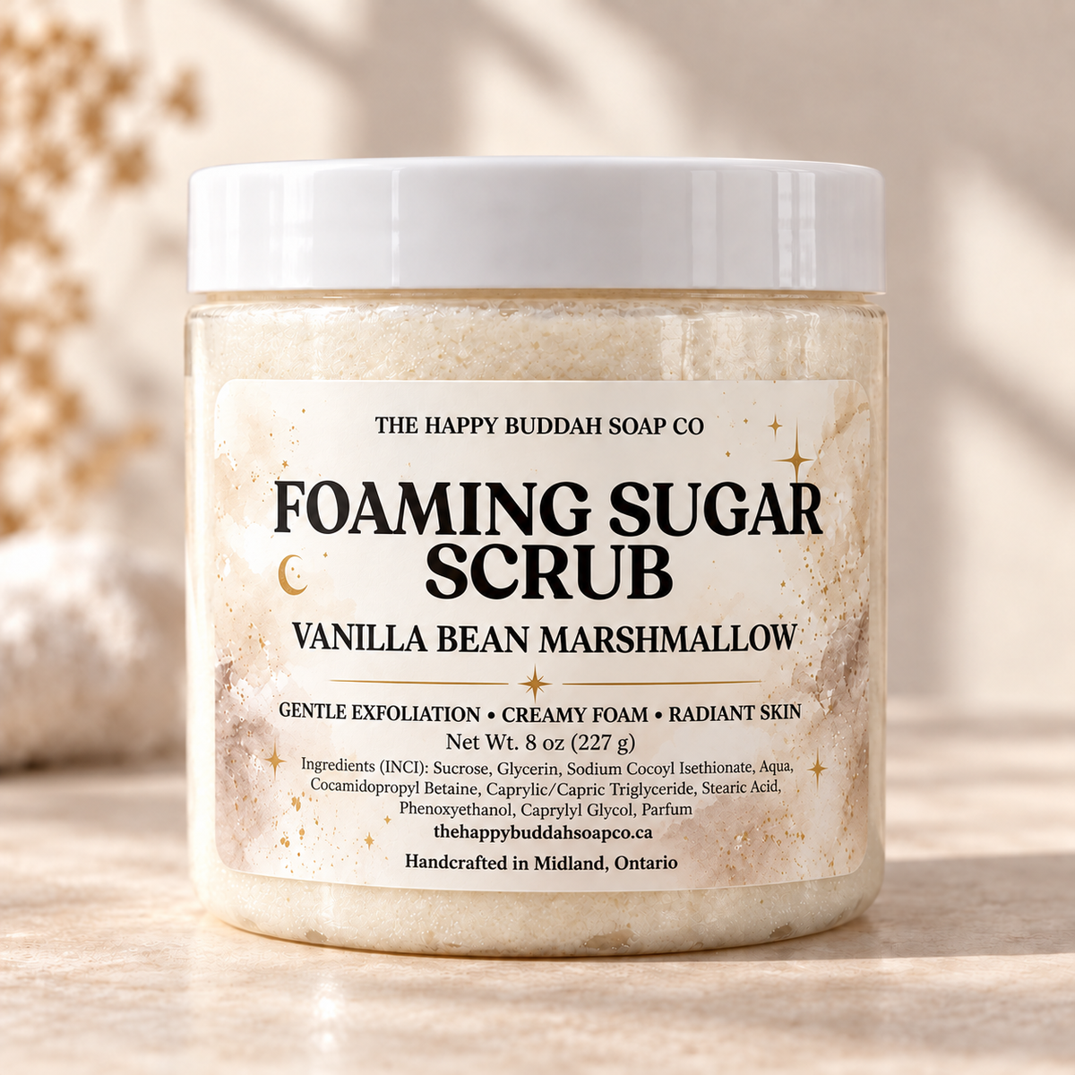 Foaming Sugar Scrub, handmade by The Happy Buddah Soap Co.