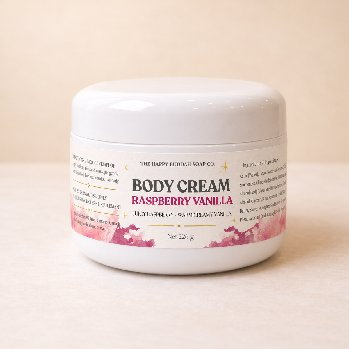Raspberry Vanilla body cream with updated label