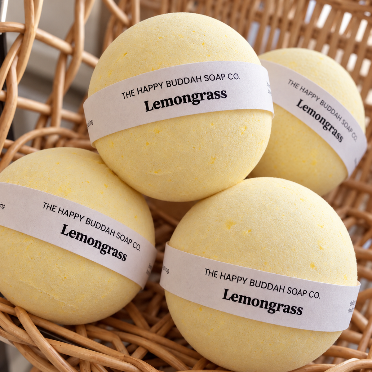 lemongrass bath bombs in soft natural light