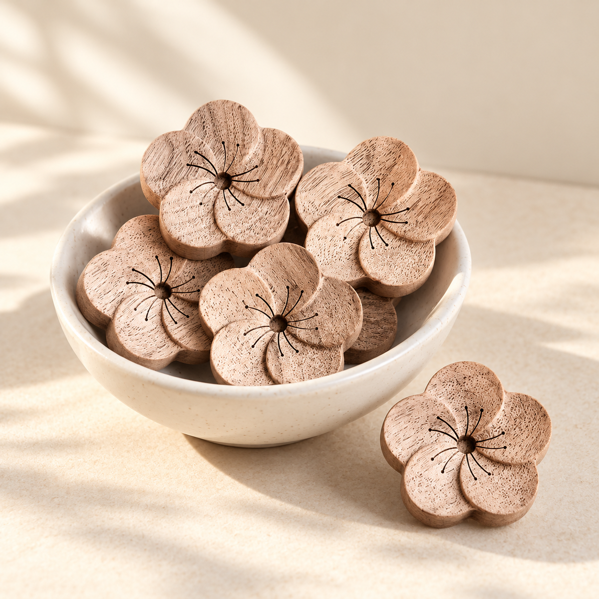 Flower wooden car vent diffusers styled in a white bowl; sold individually