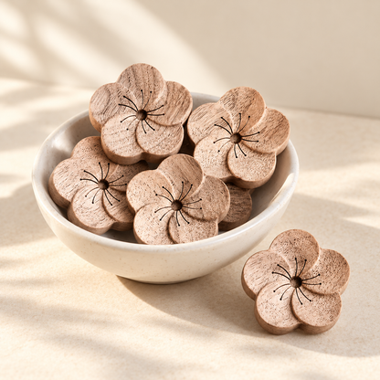 Flower wooden car vent diffusers styled in a white bowl; sold individually