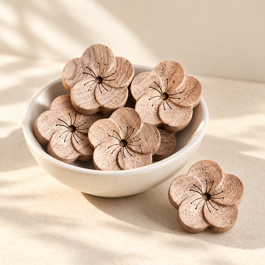 Flower wooden car vent diffusers styled in a white bowl; sold individually