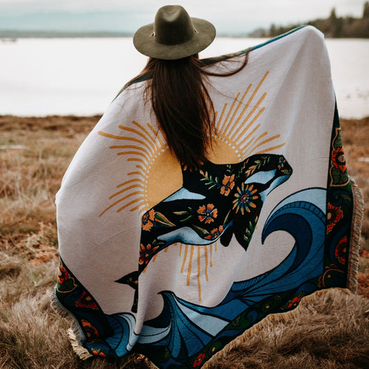 Retro Orca woven blanket by West Coast Karma