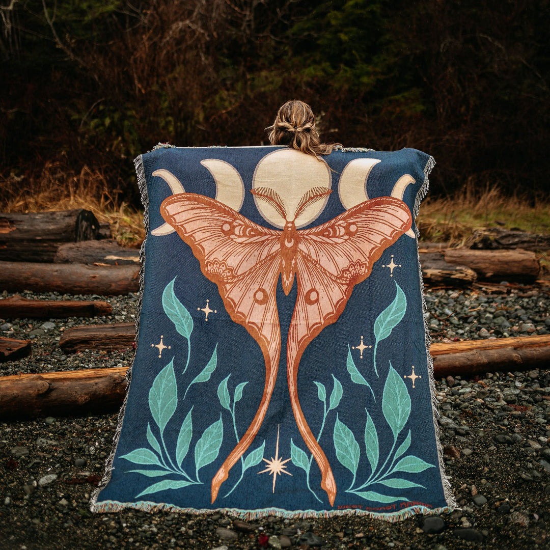 Stargazer Luna Moth woven blanket by West Coast Karma