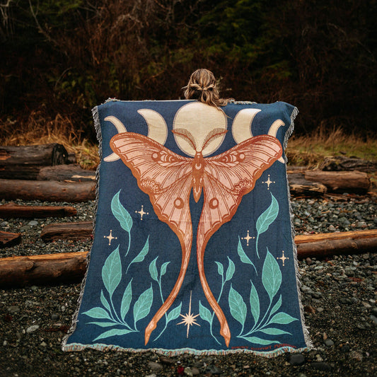 Stargazer Luna Moth woven blanket by West Coast Karma