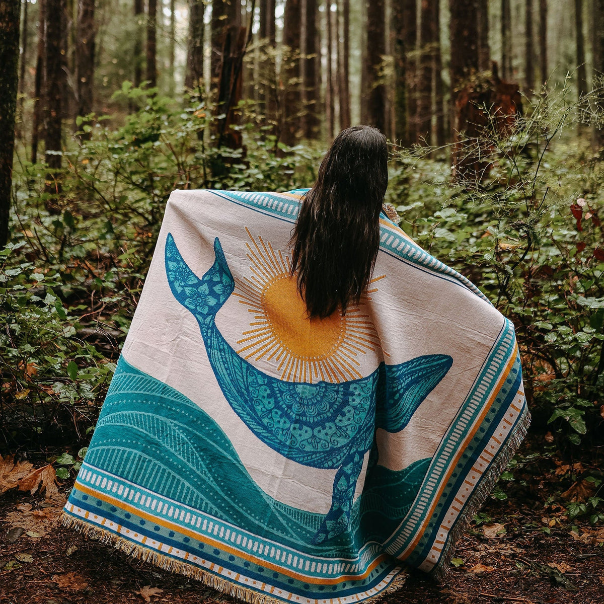 Sunrise Humpback woven blanket by West Coast Karma