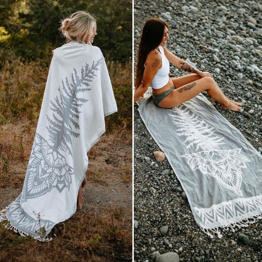 Slate Grey Tree Mandala 100% Cotton Turkish Towel